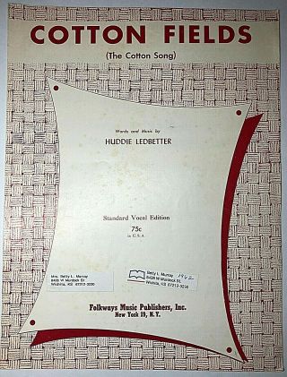 Vintage Sheet Music 1962 Cotton Fields The Cotton Song