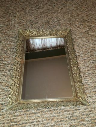 Vintage Rectangle Metal Wall Or Pedestal Mirror Picture Frame 15.  5 " ×10 "