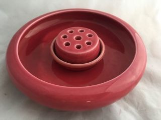 Vintage 1950s Retro Pink Japan Art Pottery Low Planter Flower Pot Bowl With Frog