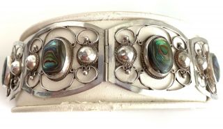 Sterling Silver (. 925. ) Bracelet With Abalone,  Hand Made,  Mexico,  Vintage