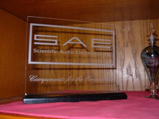 SCIENTIFIC AUDIO ELECTRONICS (SAE) ETCHED GLASS SIGN W/BASE 2