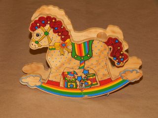 Vintage Wood Rainbow Wind Up Musical Rocking Horse