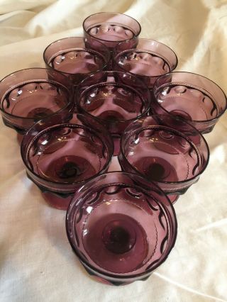 Set Of 9 - Vintage Indiana Glass Colony Purple Amethyst King Crown Dessert Cups