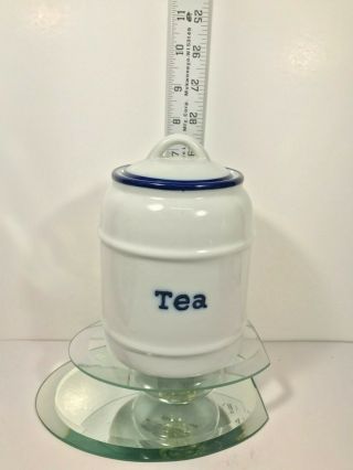 Vtg World Market Tea Canister White & Blue 5 1/2 " T Fine Porcelain Handpainted C5
