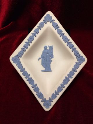 Vintage Wedgwood Blue On White Jasperware Diamond Shaped Trinket Plate