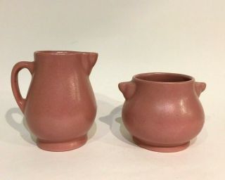 Vintage North Dakota Rosemeade Pottery Dusty Rose Open Creamer And Sugar Bowl