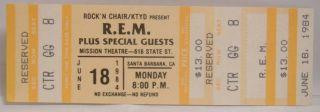 Rem R.  E.  M.  Michael Stipe - Vintage 1984 Whole Concert Ticket Last One