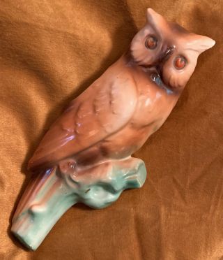 Vintage Pottery Owl On Branch Wall Pocket Planter Red Dime Czechs Czechoslovakia