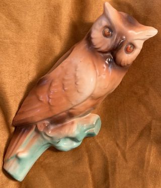 Vintage Pottery Owl on Branch Wall Pocket Planter Red Dime Czechs Czechoslovakia 4