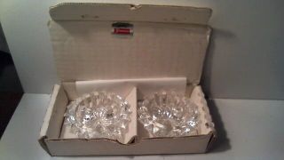 2 Vintage Fostoria American Lead Crystal Taper Candle Holders Box