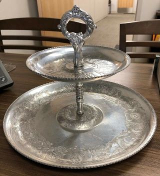 Aluminum Two Tiered Serving Tray Vintage