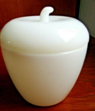 Vtg Hazel Atlas Milk Glass Apple Lidded Jelly Jam Jar Pot Shiny
