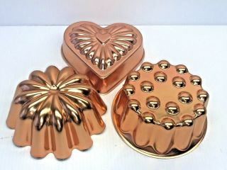 Vintage Copper Jell - O/pudding/baking Molds Set Of 3 Wall Decor Vg,