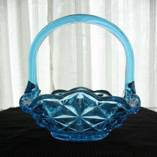 Indiana Glass Vintage Blue Monticello Handled Square Basket