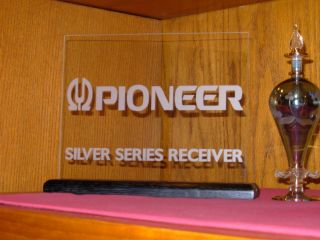 Pioneer Silver Series Receiver Etched Glass Sign W/ Black Oak Base