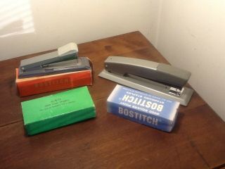 2 Vintage Bostitch Staplers And Staples B8 And B12b Both Gray On Gray