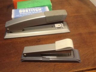 2 Vintage Bostitch Staplers and Staples B8 and B12B Both Gray on Gray 2