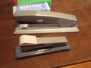 2 Vintage Bostitch Staplers and Staples B8 and B12B Both Gray on Gray 3
