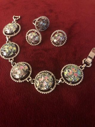 Vintage Sarah Coventry “iridescent Glass” - 3 Piece Set—bracelet Earrings & Ring