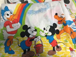 Vtg Walt Disney Mickey Mouse Donald Duck Rainbow Sheet Set Twin Pacific Made USA 2