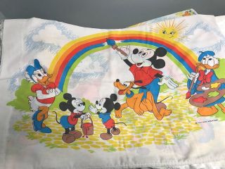 Vtg Walt Disney Mickey Mouse Donald Duck Rainbow Sheet Set Twin Pacific Made USA 4