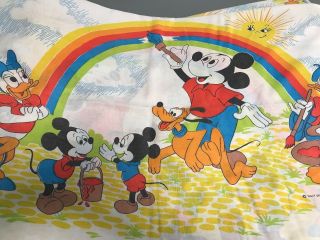 Vtg Walt Disney Mickey Mouse Donald Duck Rainbow Sheet Set Twin Pacific Made USA 5
