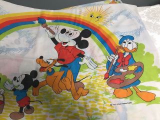 Vtg Walt Disney Mickey Mouse Donald Duck Rainbow Sheet Set Twin Pacific Made USA 6
