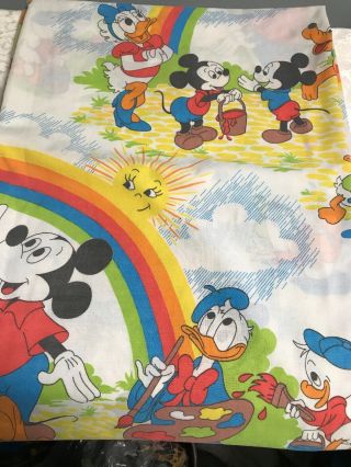 Vtg Walt Disney Mickey Mouse Donald Duck Rainbow Sheet Set Twin Pacific Made USA 8