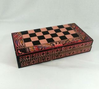Vintage Conquistador Aztec Mayan Chess Set Ceramic W Hand Painted Box
