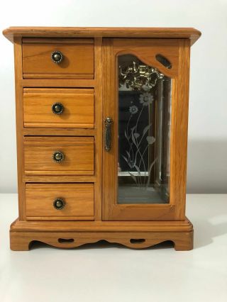 Vintage Wooden Jewelry Box - 4 Drawer & Hanger