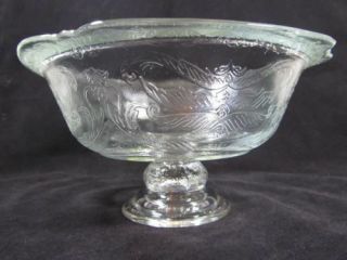 Vintage Etched Depression Clear Glass Pedestal Bowl Raised Pattern 1930 