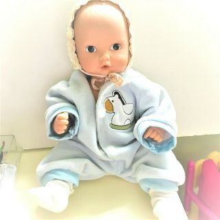 Vtg Gotz Baby Boy Doll Anatomically Correct 12 " Drink Wet Potty Training Clothes