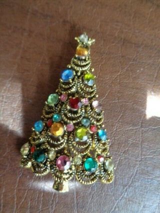 Vintage Pakula Rhinestone Christmas Tree Pin
