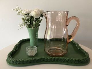 Vintage Pink Depression Glass Water Tea Lemonade Pitcher Ribbed
