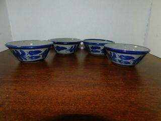 4 - Vintage 1999 Bastine Noblesviile In Pottery Blue Splatterware Small Bowls "