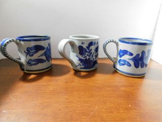 3 - Vintage 1997 & 8 Bastine Noblesviile In Pottery Blue Splatterware Mugs