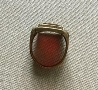 Vintage Men’s Brass Ring w/ Monogram G? - Ruby Red Plastic & 2 Stones 3