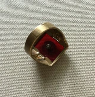 Vintage Men’s Brass Ring w/ Monogram G? - Ruby Red Plastic & 2 Stones 4