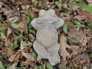 Vintage 9 " Long Cement Sleeping Relaxing Frog Concrete Garden Art Statue