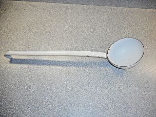 Vintage Large 16 " Round Metal Spoon/ladle/water Scoop White Enamel