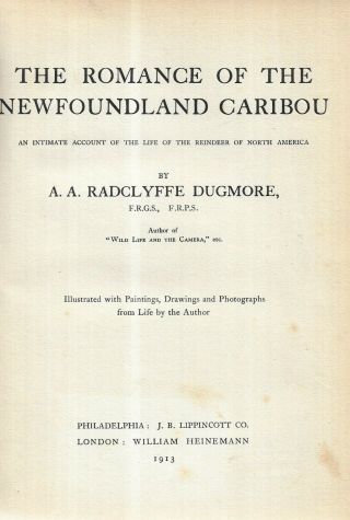 The Romance Of The Newfoundland Caribou.  A.  A.  Radclyffe Dugmore.  Phil.  1913. 2