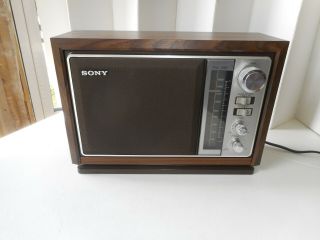 Vintage Sony Model Icf - 9740w Am - Fm Radio Table Desk Woodgrain - Great Sound