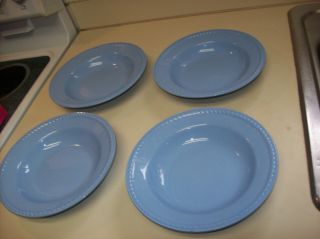 4 - Homer Laughlin Kraft All Blue Flat Rim Soup Bowls,  Vintage Rope Edge 8 1/2 "