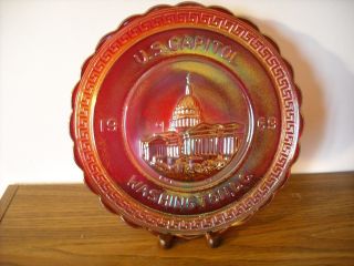Vtg Imperial Red Carnival Glass America The Plate 1 Us Capitol 1969