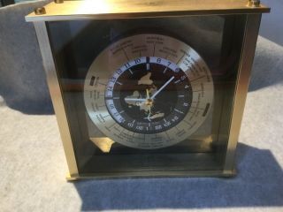 Vintage Brass Mantel Seiko World Time Clock With Airplane Second Hand