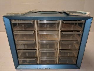 Vtg Akro - Mils 15 Drawer Metal Storage Cabinet Handle Parts Tools Bin Box Mount