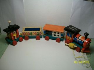 1963 Vintage Fisher Price 999 Huffy Puffy 4 Pc Wooden Toy Train