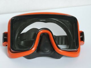 Vintage Farallon Orange Scuba Goggles Wide View Tempered Glass Italy