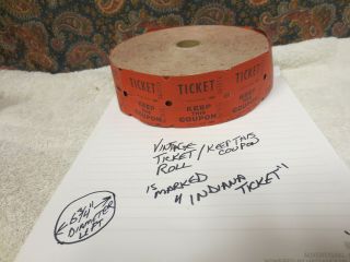 Ticket Roll - Vtg Red Double Stub 50/50 Split The Pot Raffle Indiana Ticket