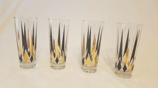 4 Vintage Mcm Black Gold Atomic Arrow Tumblers - Highball Glasses Fred Press